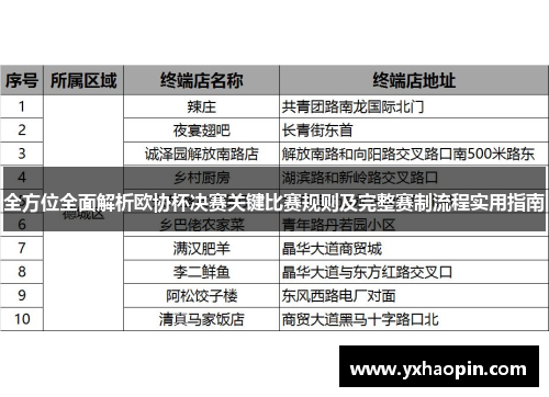 全方位全面解析欧协杯决赛关键比赛规则及完整赛制流程实用指南